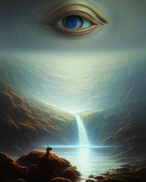Image similar to a hyper - detailed 3 d render like an oil painting of mind's eye viewing the stream of thought, surrealism!!! surreal concept art, lifelike, photorealistic, digital painting, smooth, sharp focus, artstation hd, by greg rutkowski, bruce pennington, valentina remenar, asher duran,
