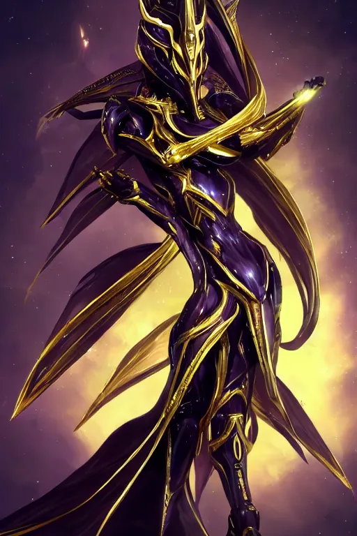 Image similar to galactic hyperdetailed elegant beautiful stunning giantess saryn prime anthropomorphic mecha female dragon goddess, sharp spines, sharp metal ears, sleek yellow eyes, smooth gold skin, smooth gold armor, bigger than galaxy, epic proportions, epic scale, epic size, warframe destiny fanart, furry, dragon art, goddess, giantess, furaffinity, octane render