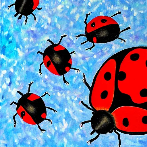 Prompt: a painting of a ladybug on ice