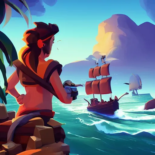 Image similar to painting treasure on sea of thieves game smooth median photoshop filter cutout vector, behance hd by jesper ejsing, by rhads, makoto shinkai and lois van baarle, ilya kuvshinov, rossdraws global illumination