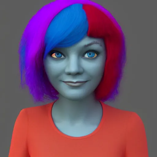 Image similar to suzanne from blender 3 d with colourful hair