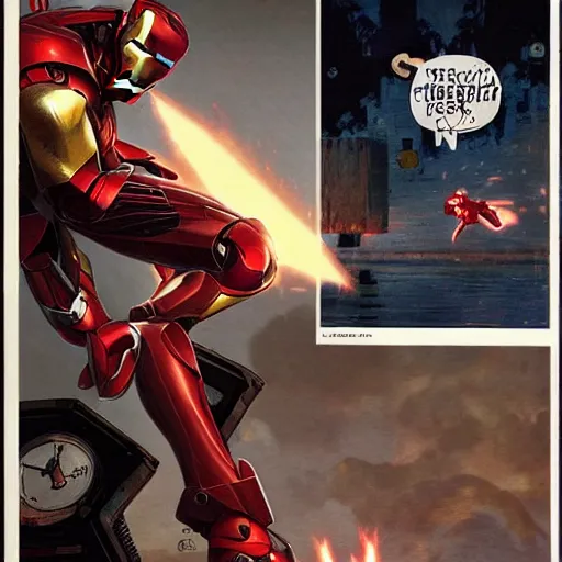 Image similar to iron man versus sonic the hedgehog, vintage comic by greg rutkowski