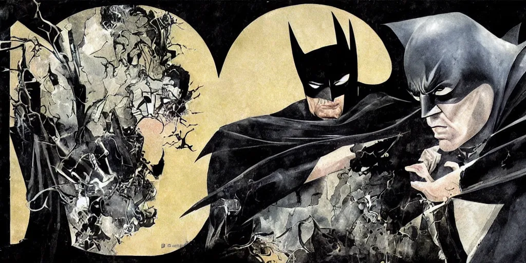 Image similar to the sandman meets batman, by Dave McKean