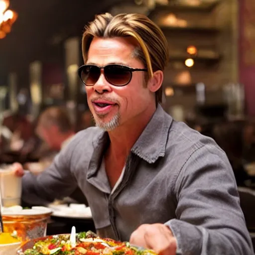 Prompt: brad pitt as a waiter at chili ’ s, stunning, 8 k