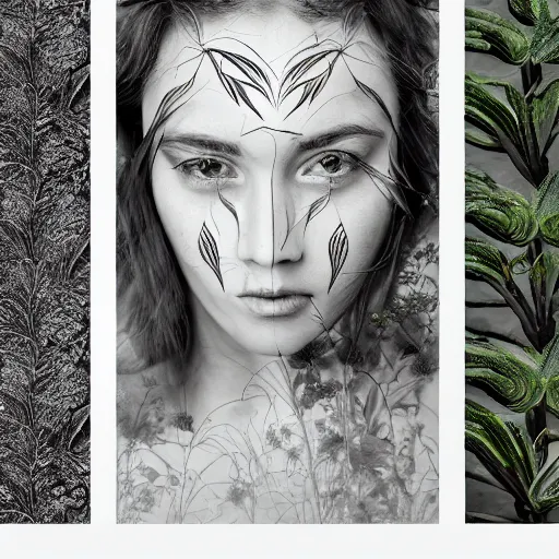 Image similar to botanical shadow portrait art portrait portrait beautiful plants face photography composite image by photoshop digital art trending on behance illustration high detail