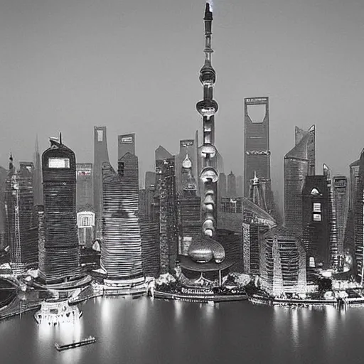 Image similar to “shanghai skyline photo by Ansel adams”