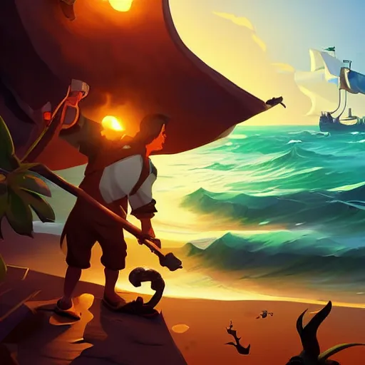 Image similar to painting treasure on sea of thieves game smooth median photoshop filter cutout vector, behance hd by jesper ejsing, by rhads, makoto shinkai and lois van baarle, ilya kuvshinov, rossdraws global illumination