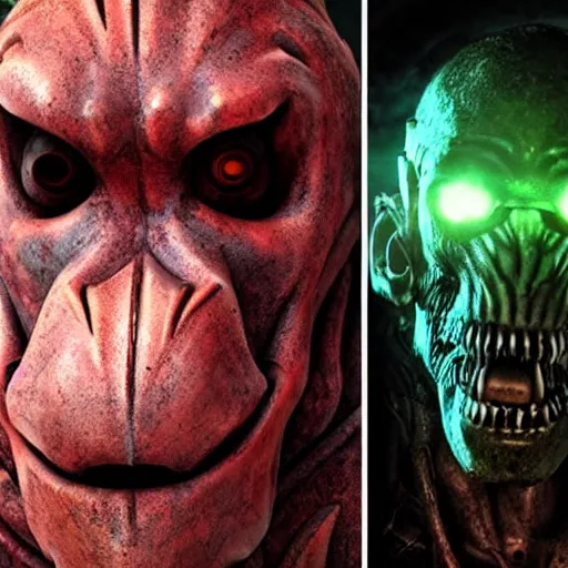 Image similar to sci - fi, undead cyborg head, doom eternal, baboon