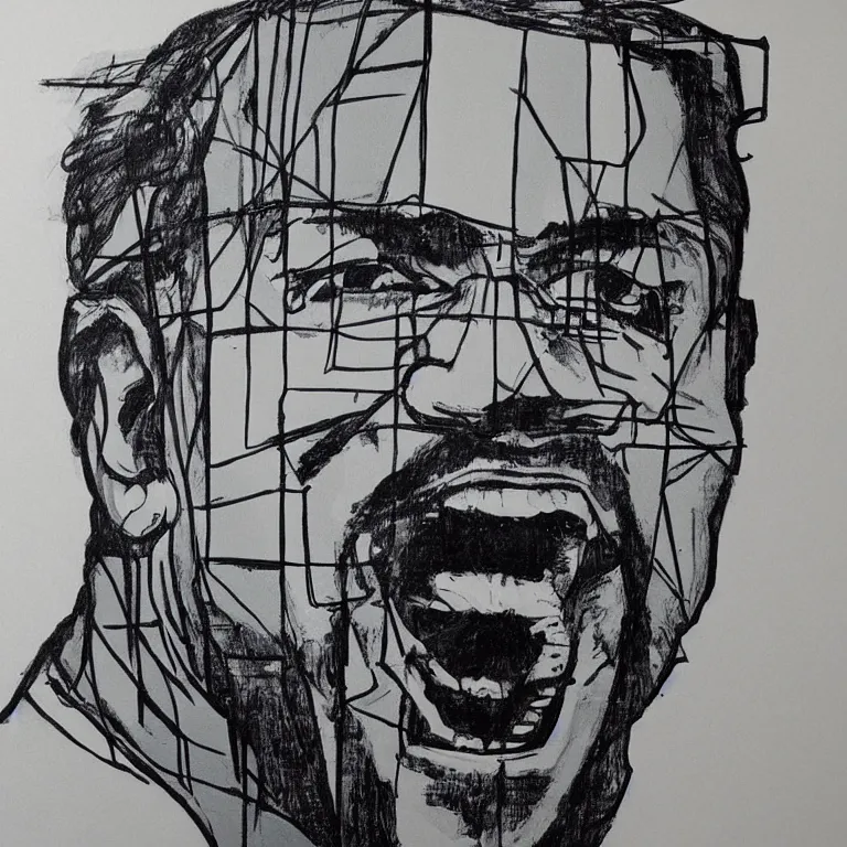 Image similar to an amaze art painting of cube using single line in style of geoff slater, amaze art, smiling face