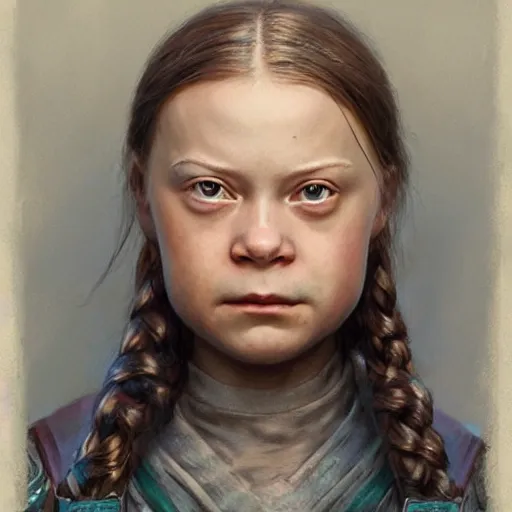 Image similar to greta thunberg as a realistic fantasy d & d character, close - up portrait art by donato giancola and greg rutkowski, realistic face, digital art, trending on artstation