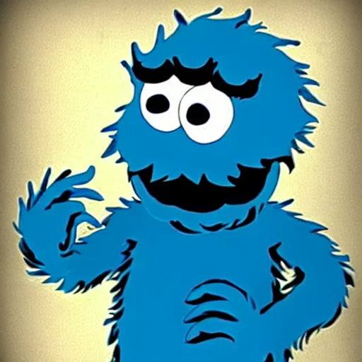 Image similar to cookie monster, 1 9 3 0 s cartoon style