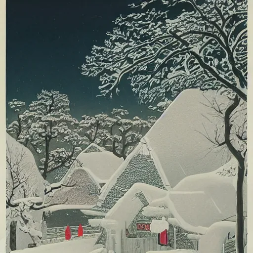 Prompt: Yuanmingyuan with snow, Kawase Hasui