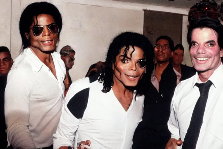 Image similar to Michael Jackson and jair Bolsonaro drinks together