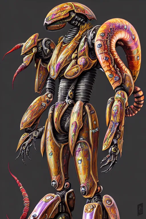 Prompt: detailed nacreous hard shell anthropomorphic warrior scorpion mecha. mathias kollros mark winters villeneuve lie setiawan lius lasahido manuel castanon. portrait vivid intricate vibrant elaborate inks unreal engine render.