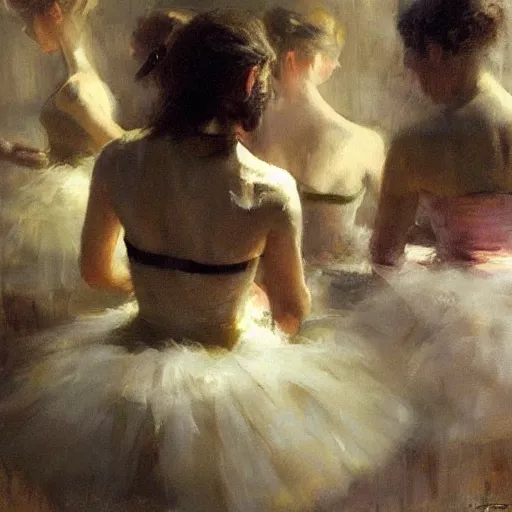 Image similar to ballerinas, by jeremy mann, anders zorn.