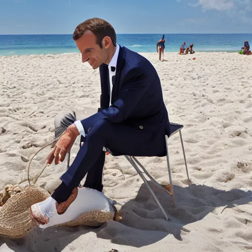 Prompt: macron on the beach