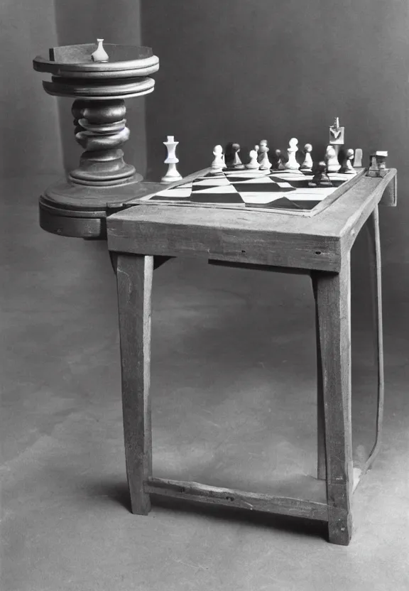 Image similar to a chess machine sitting on a table, a surrealist sculpture by marcel duchamp, archival pigment print, 1 9 1 4, conceptual art, artwork, academic art, surrealist