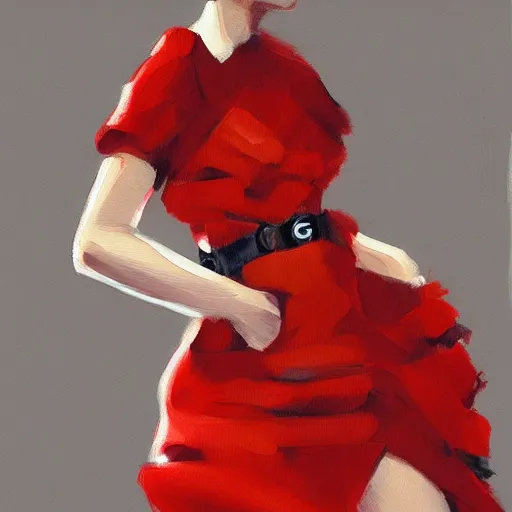 Prompt: red light fashion, gucci catwalk, oil painting, digital art, ultradetailed, artstation