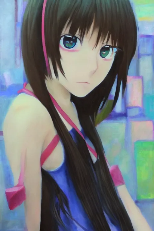 Image similar to y 2 k anime girl, oil on canvas