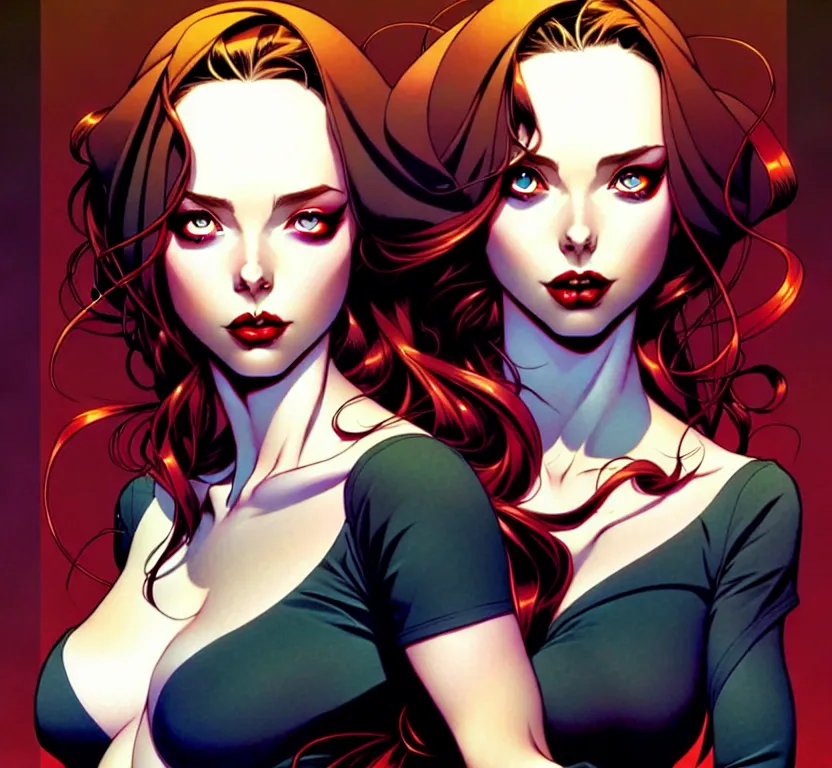 Image similar to artgerm, joshua middleton comic cover art, full body pretty kacey rohl vampire, symmetrical eyes, symmetrical face, long curly black hair, dark castle background background, cinematic lighting