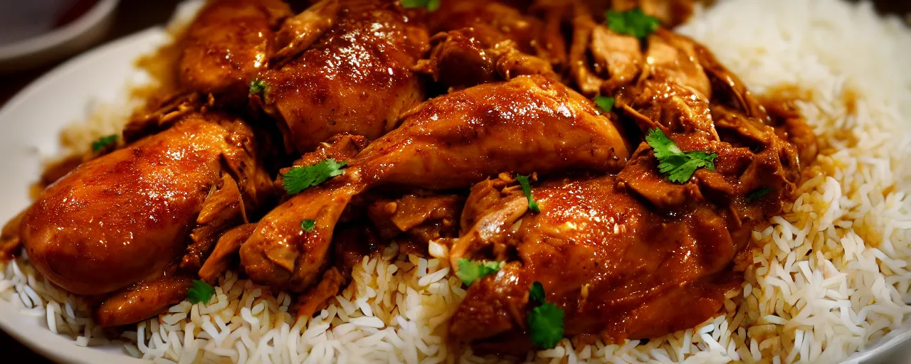 Prompt: chicken adobo from a restaurant, depth of field, food photography, isometric, tasty, wide shot, studio, bokeh, gmaster, cooking, food, kodak, sony, canon