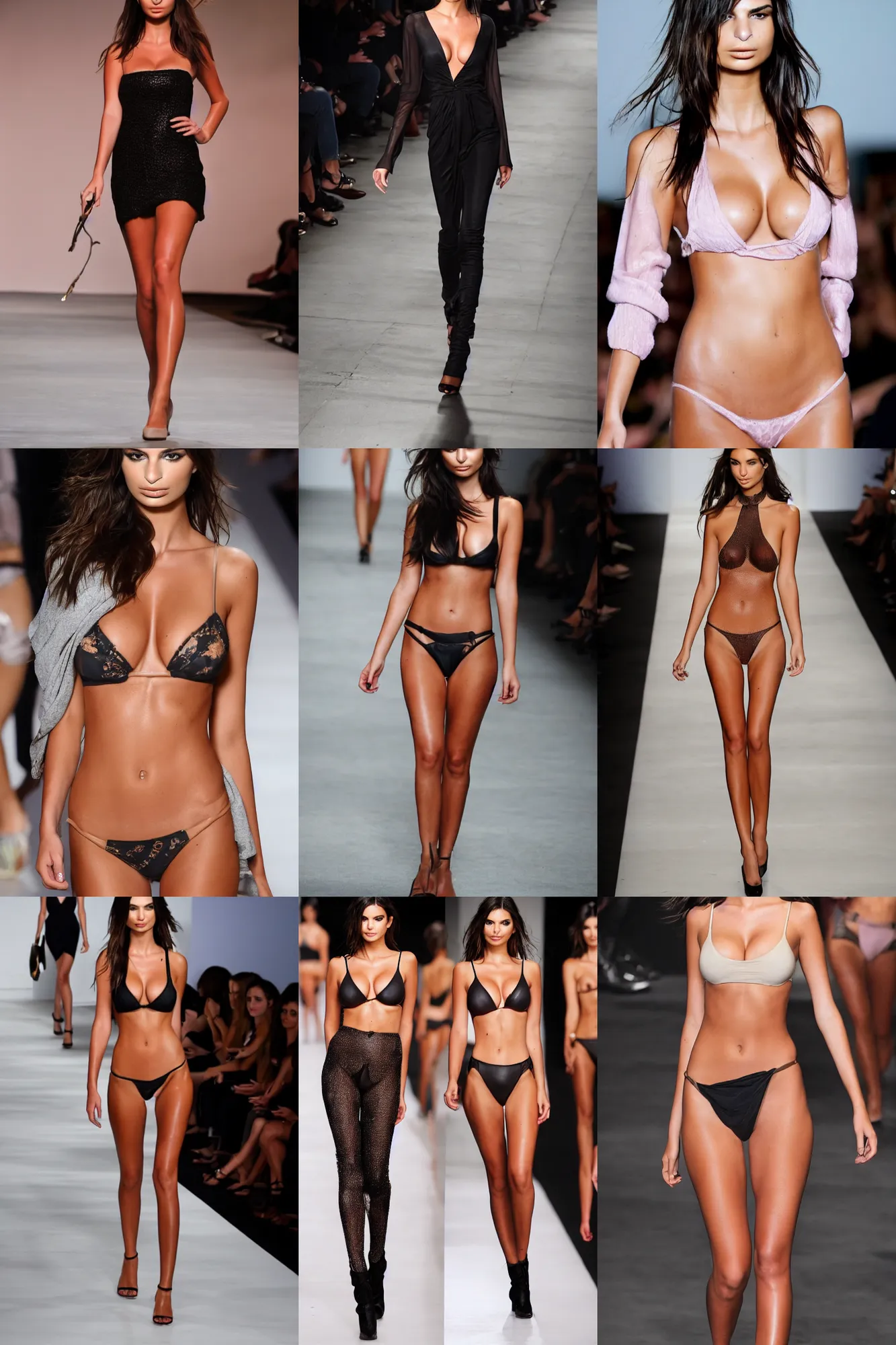 Prompt: oiled emily ratajkowski fashion model catwalk