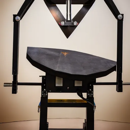 Prompt: a strength tester attached to a guillotine, photography, highly detailed, high quality, 8 k, soft lighting,