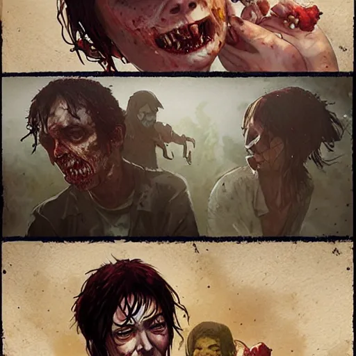 Image similar to clementine from the waking dead the last season been eaten by a couple of zombie by greg rutkowski