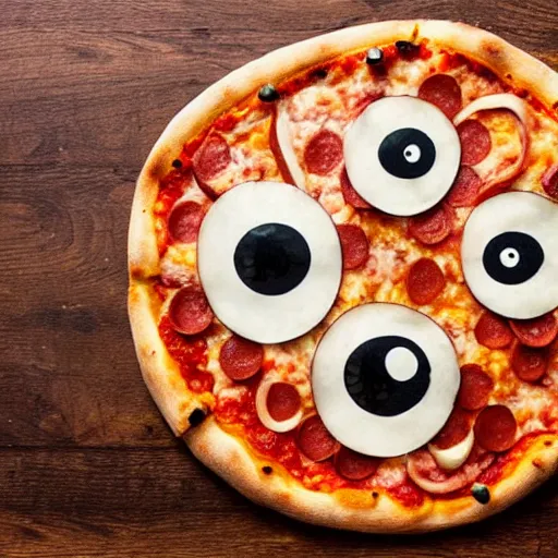 Image similar to a pizza with eye balls fingers on it, top view