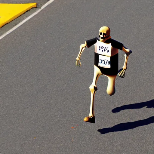 Image similar to A skeleton running in a marathon