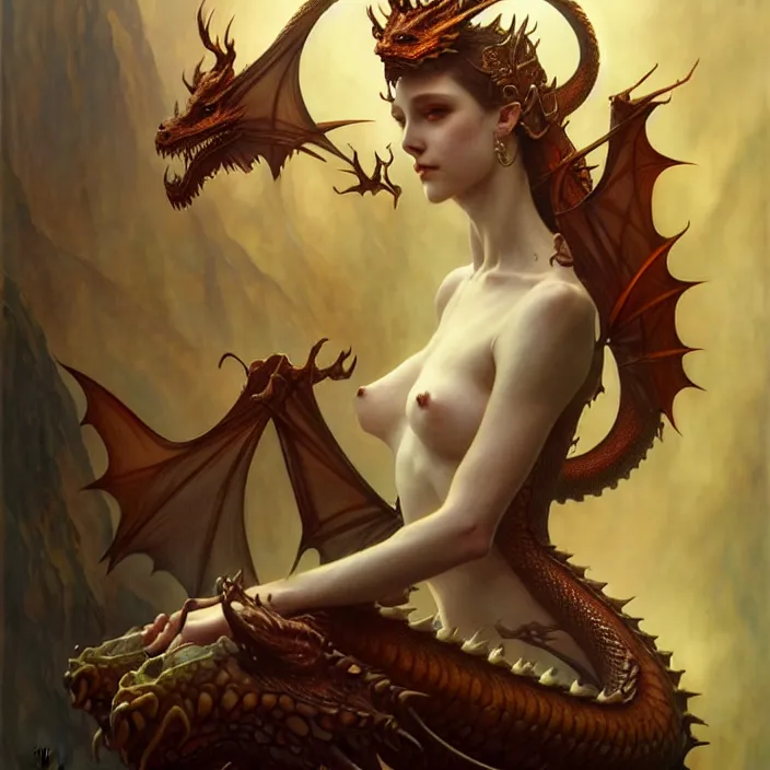 Image similar to dragon queen, diffuse lighting, fantasy, intricate, elegant, highly detailed, lifelike, photorealistic, digital painting, artstation, illustration, concept art, smooth, sharp focus, art by john collier and albert aublet and krenz cushart and artem demura and alphonse mucha