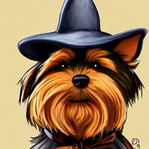 Image similar to detective yorkshire terrier wearing a fedora, disney eyes, in a dark alley, by D&D Concept Artists