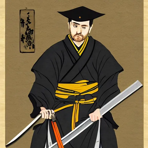 Prompt: jesse pinkman from breaking bad wearing samurai armor and holding a katana in feudal japan, 4 k, hyper realistic, ink block painting, edo period