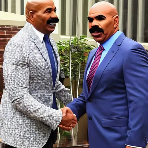 Prompt: biggest mustache steve harvey meeting midget steve harvey