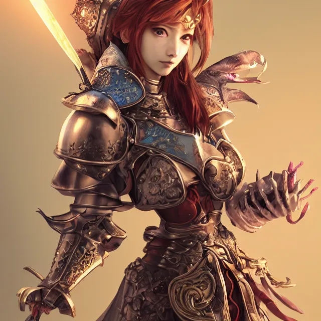 Image similar to studio portrait of lawful good colorful female holy knight paladin as absurdly beautiful, elegant, young sensual gravure idol, ultrafine hyperrealistic detailed face illustration by kim jung gi, irakli nadar, intricate linework, sharp focus, bright colors, matte, octopath traveler, final fantasy, unreal engine highly rendered, global illumination, radiant light, intricate environment