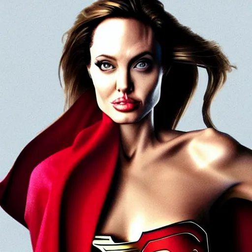 Prompt: an amazing award winning photo of angelina jolie as supergirl