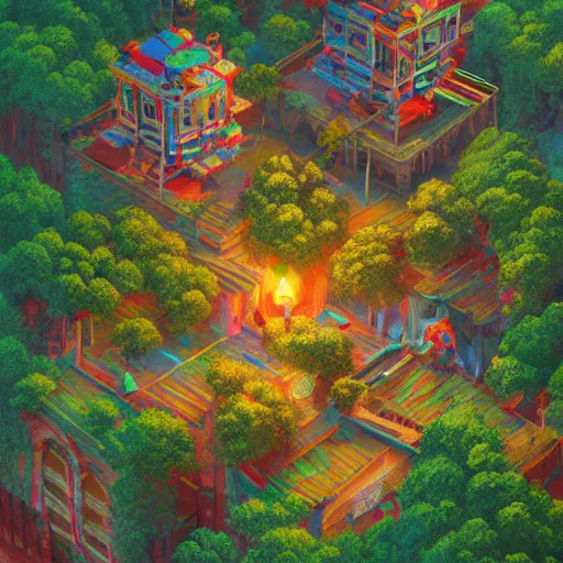 Prompt: Aerial map of a first person Bongo Drum video game, D&D, fantasy, brightly colored buildings, highly detailed, digital painting, artstation, smooth, sharp focus, illustration, art by greg rutkowski studio ghibli, cinematic