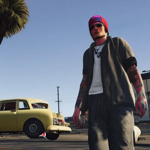 Image similar to lil peep in grand theft auto 5, hd screenshot