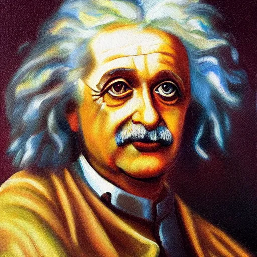 Image similar to oil painting portrait of the lovechild of Isaac Newton and Albert Einstein