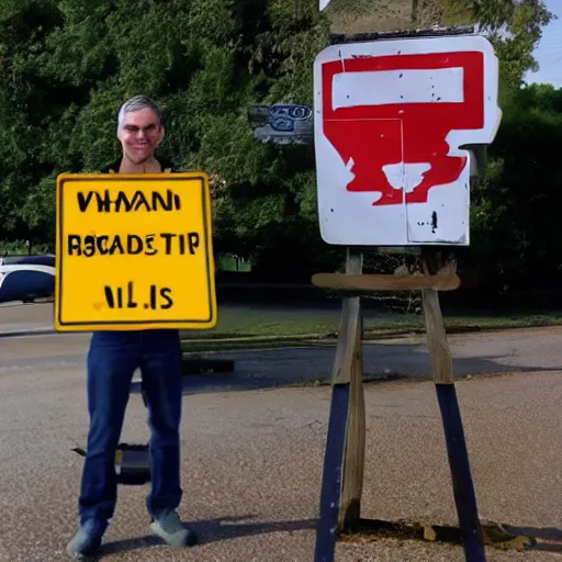 Image similar to a man wearing armor made of roadsigns