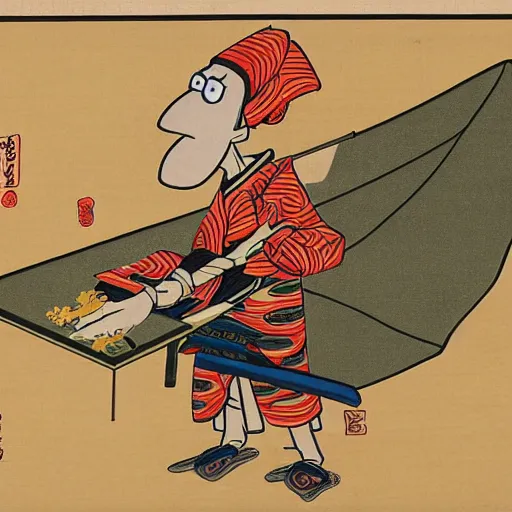 Prompt: squidward as Samurai Ukiyo-e style