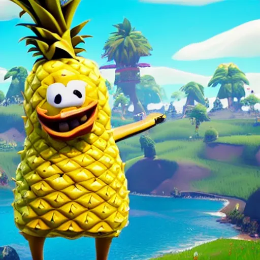 Prompt: anthropomorphic pineapple filled with beans, the bean - filled anthropomorphic pineapple is playing the video game fortnite, beans