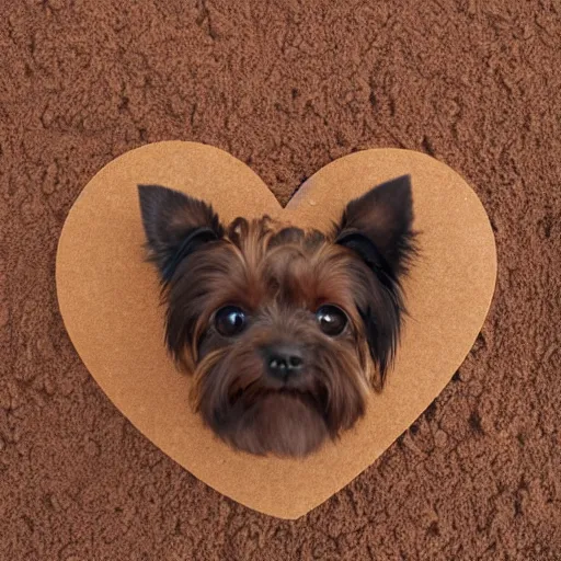 Prompt: a heart shaped brown yorkshire dog made of chocolate