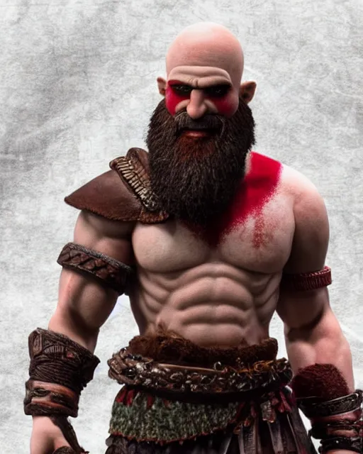 Image similar to kratos as a muppet. highly detailed felt. hyper real photo. 4 k.