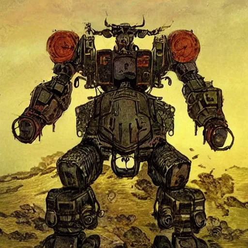 Image similar to beastial ursine combat mecha in the style of vasily vereshchagin and evangelion