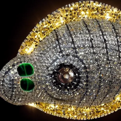 Prompt: A diamond encrusted killer anglerfish with jeweled teeth, the esca light is a minature vegas casino