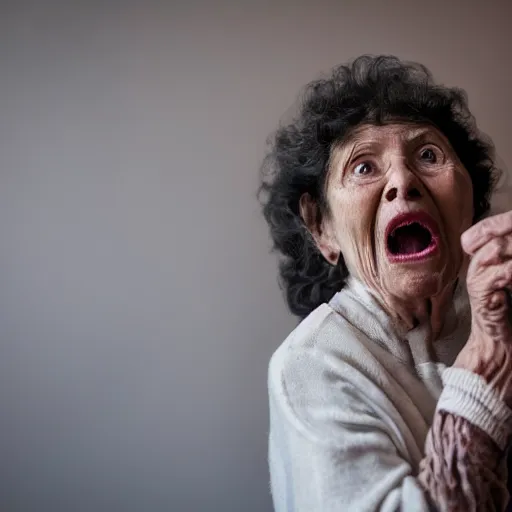 Image similar to elderly woman screaming at jesus, canon eos r 3, f / 1. 4, iso 2 0 0, 1 / 1 6 0 s, 8 k, raw, unedited, symmetrical balance, wide angle