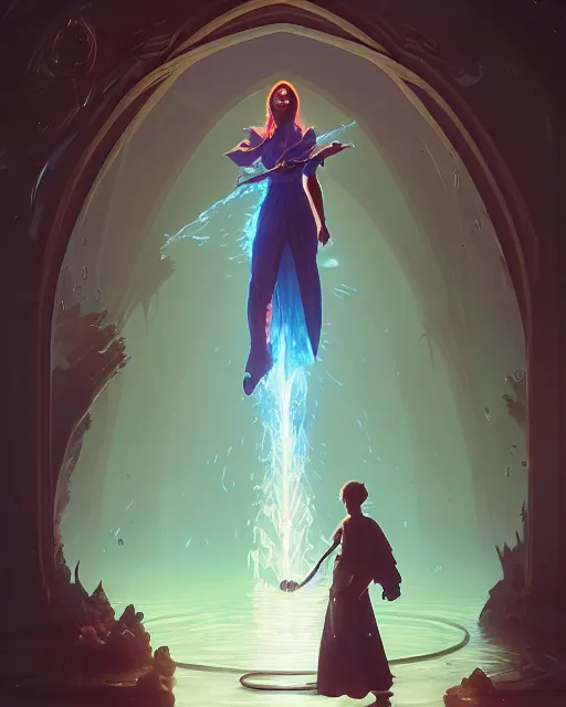 Prompt: mage casting a water spell, highly detailed vfx portrait, unreal engine, greg rutkowski, loish, rhads, beeple, makoto shinkai and lois van baarle, ilya kuvshinov, rossdraws, tom bagshaw, alphonse mucha, global illumination, detailed and intricate environment