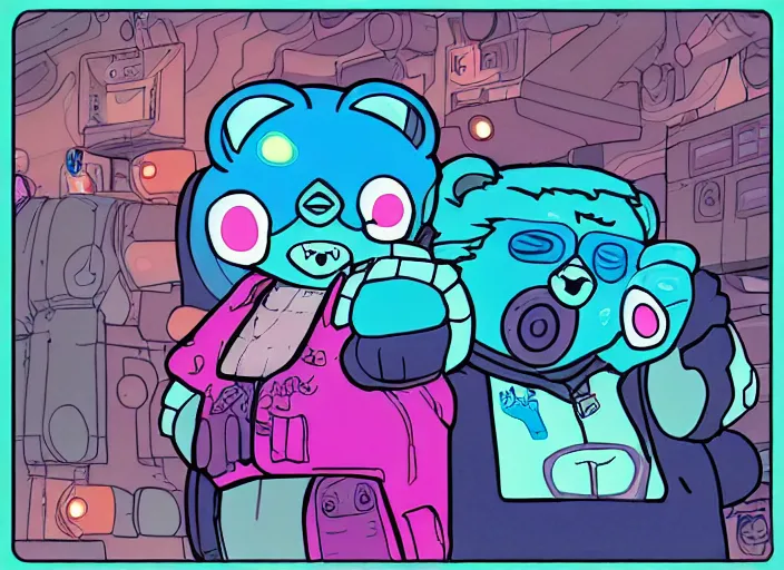 Image similar to cyberpunk care bears