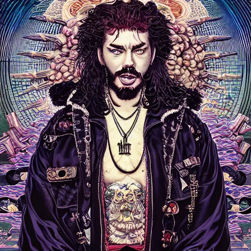 Image similar to portrait of crazy post malone, symmetrical, by yoichi hatakenaka, masamune shirow, josan gonzales and dan mumford, ayami kojima, takato yamamoto, barclay shaw, karol bak, yukito kishiro, areuz